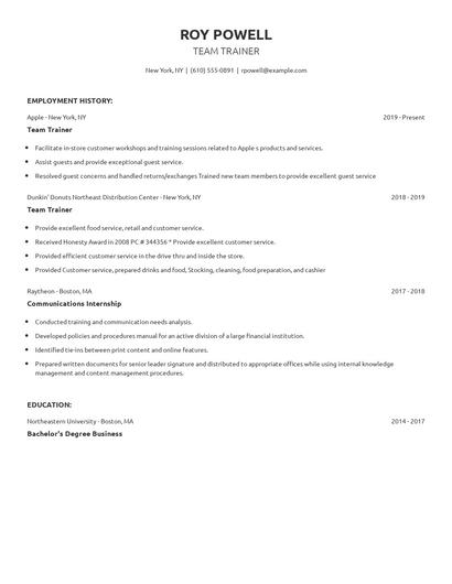 Team Trainer Resume