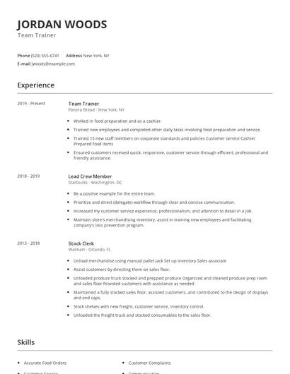 Team Trainer Resume
