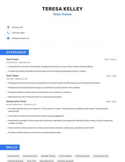 Team Trainer Resume