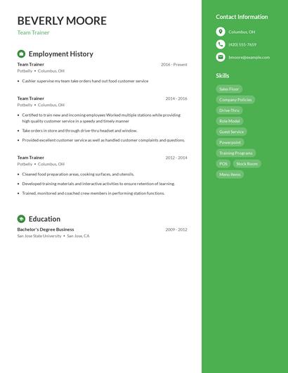 Team Trainer Resume
