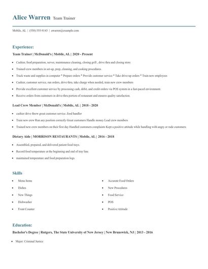 Team Trainer Resume