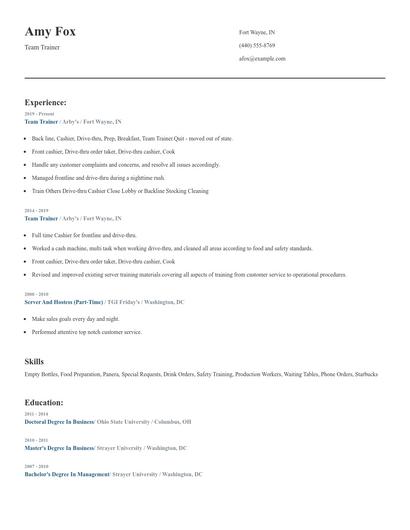 Team Trainer Resume