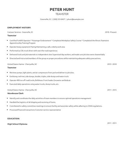 Teamster Resume