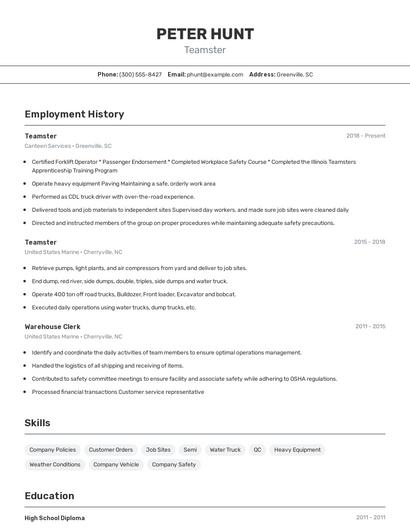 Teamster Resume