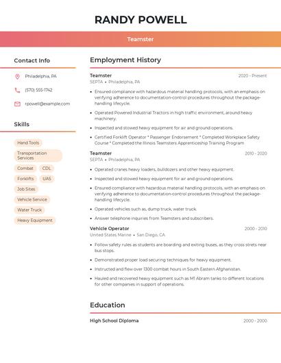 Teamster Resume