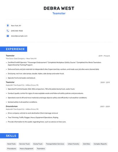 Teamster Resume