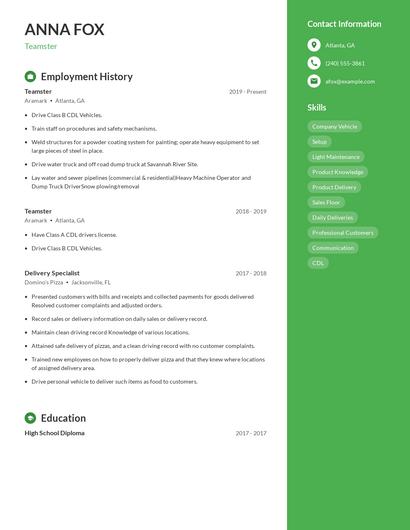Teamster Resume