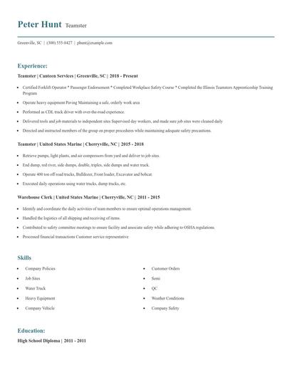 Teamster Resume