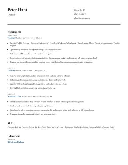 Teamster Resume