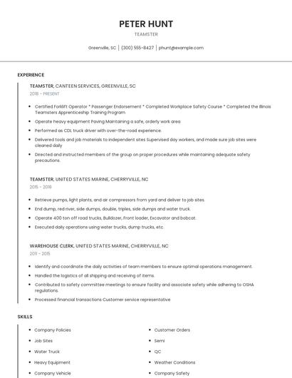 Teamster Resume