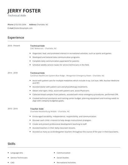 Technical Aide Resume