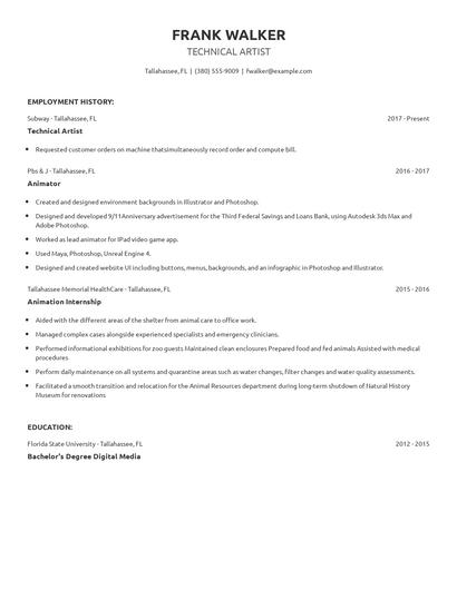 Technical Artist Resume