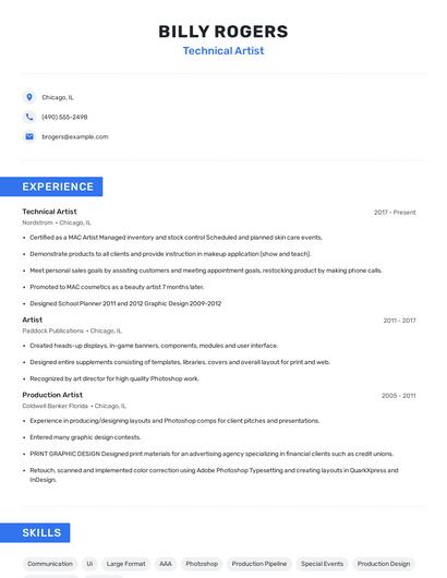 Technical Artist Resume