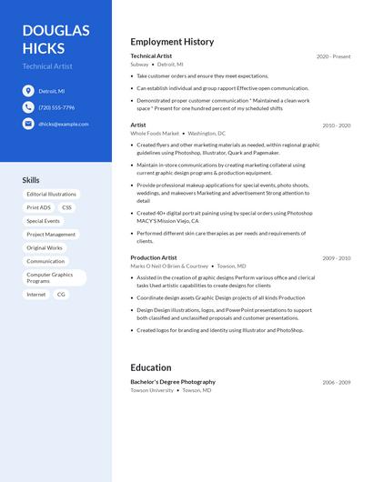 Technical Artist Resume