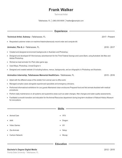 Technical Artist Resume