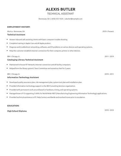 Technical Assistant Resume
