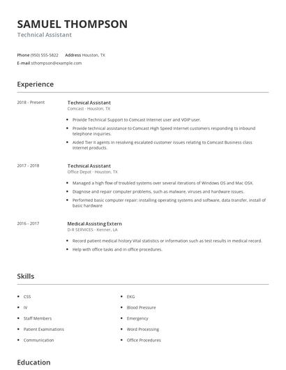 Technical Assistant Resume