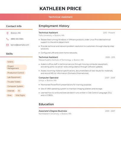 Technical Assistant Resume