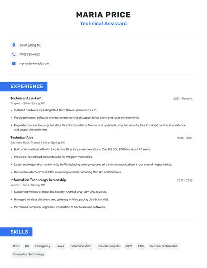 Technical Assistant Resume