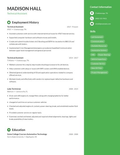 Technical Assistant Resume