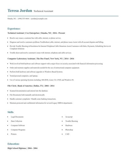 Technical Assistant Resume
