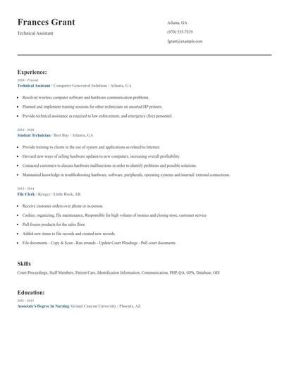Technical Assistant Resume