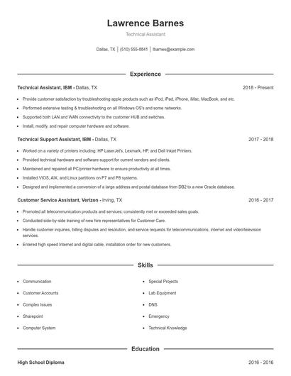 Technical Assistant Resume