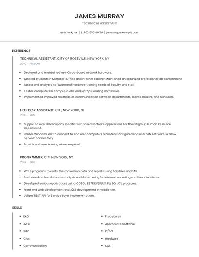 Technical Assistant Resume