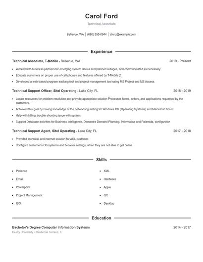Technical Associate Resume