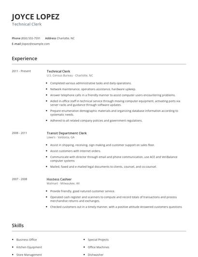 Technical Clerk Resume