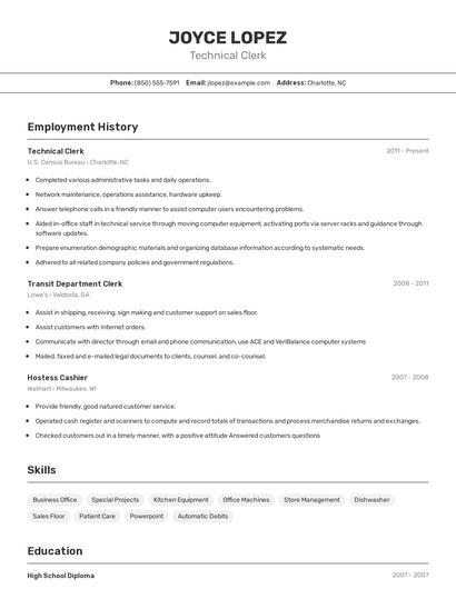 Technical Clerk Resume