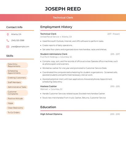 Technical Clerk Resume