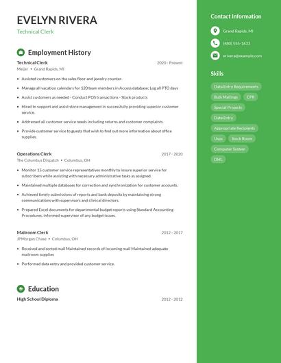 Technical Clerk Resume