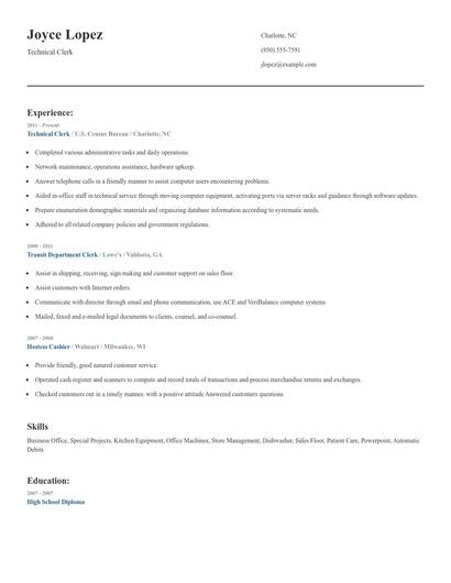 Technical Clerk Resume