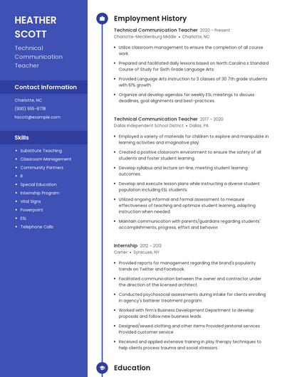 Technical Communication Teacher Resume