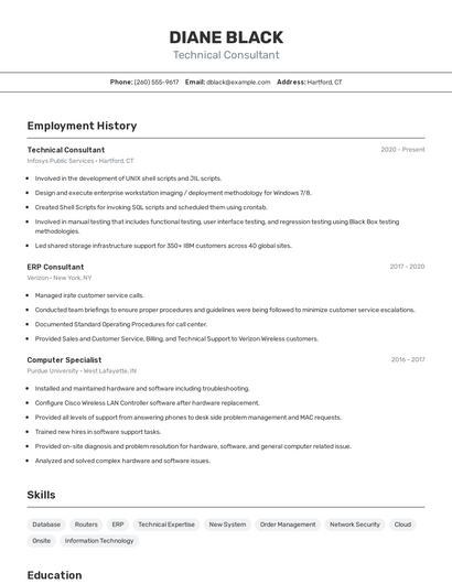 Technical Consultant Resume