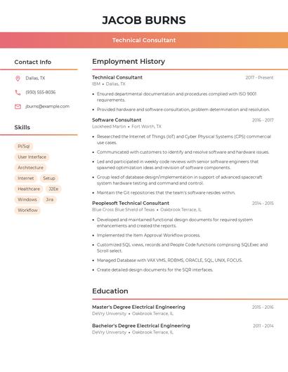 Technical Consultant Resume