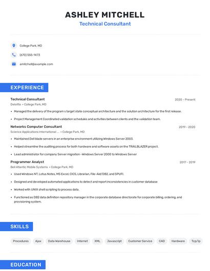 Technical Consultant Resume