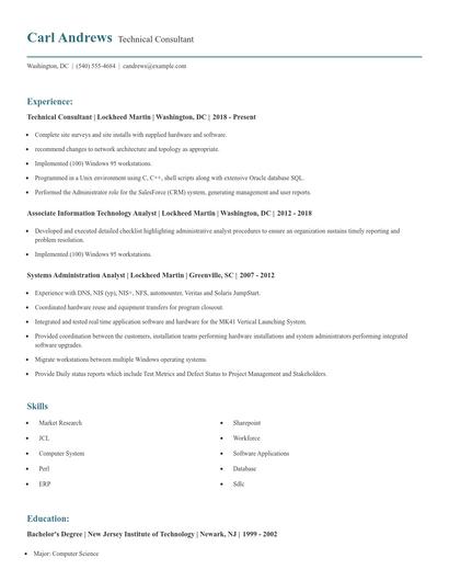Technical Consultant Resume