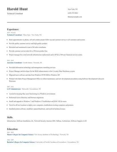 Technical Consultant Resume