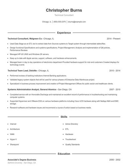 Technical Consultant Resume