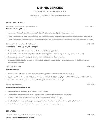 Technical Delivery Manager Resume