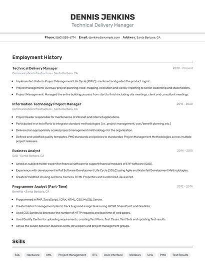 Technical Delivery Manager Resume