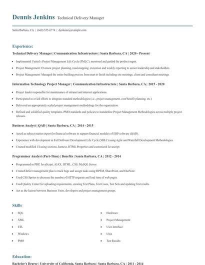Technical Delivery Manager Resume