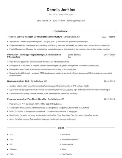 Technical Delivery Manager Resume