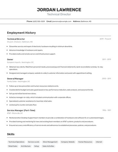 Technical Director Resume