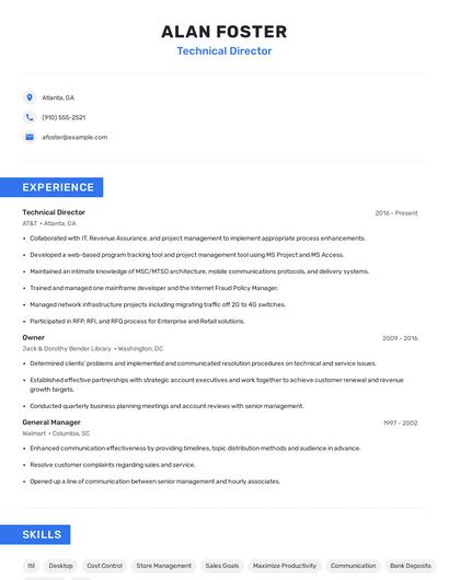 Technical Director Resume