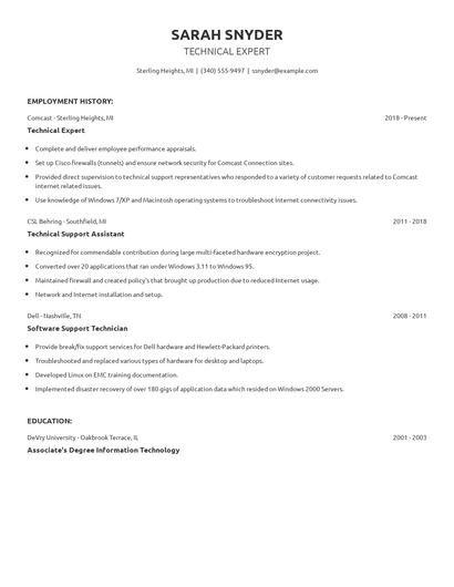 Technical Expert Resume
