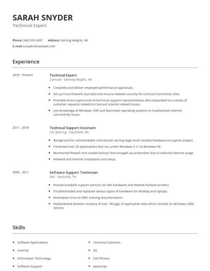 Technical Expert Resume