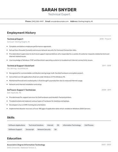 Technical Expert Resume